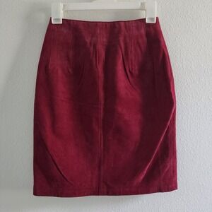 100% real Leather‎ Pencil Skirt High Waisted Knee Length Wine Red Size 4-6